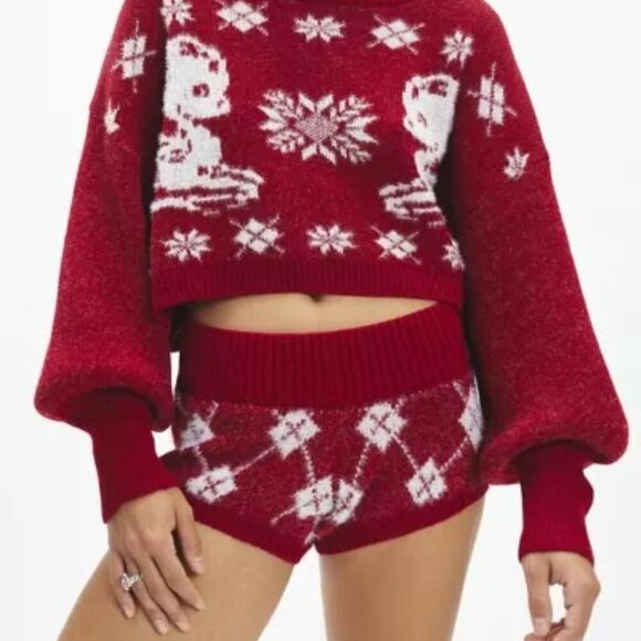 NWT UO Out From Under Catching Feelings Fairisle Print Red Micro Shorts - Picture 1 of 4